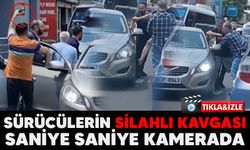 Sürücülerin silahlı kavgası saniye saniye kamerada