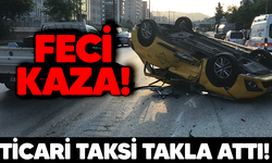 Ticari taksi takla attı!