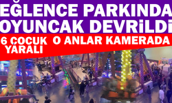 Eğlence parkında çocukların bindiği oyuncak devrildi, panik anları kamerada