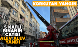 Korkutan yangın: 5 katlı binanın çatısı alev alev yandı