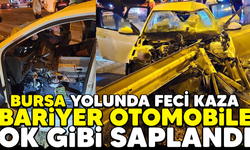 İnegöl yolunda feci kaza! Bariyer otomobile ok gibi saplandı