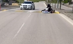 Bursa'da Go kart sürücüsü pisti şaşırdı, trafiğe çıkıp drift attı