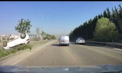 Kontrolden çıktı böyle takla attı, kaza yapan çiftin burnu kanamadı