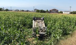 İnegöl'de araç tarlaya uçtu