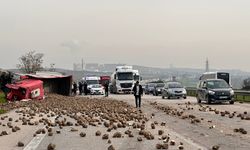 Bursa'da şeker pancarı yüklü tır 2 araca çarpıp devrildi