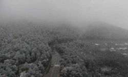 Aydos'ta etkili olan kar yağışı havadan görüntülendi