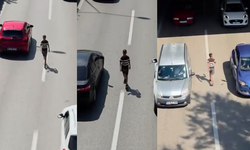 Bursa'da canını hiçe sayarak akan trafikte böyle yürüdü