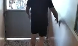 Apartman kapısını tekmeleyerek açan kurye kamerada