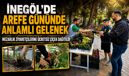 İnegöl Belediyesi Bayram Öncesi Mezarlıklarda Çiçek Dağıttı