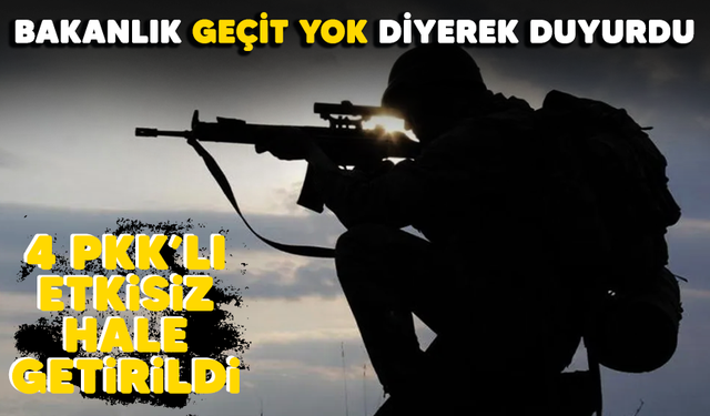 MSB duyurdu: 4 PKK'lı etkisiz hale getirildi