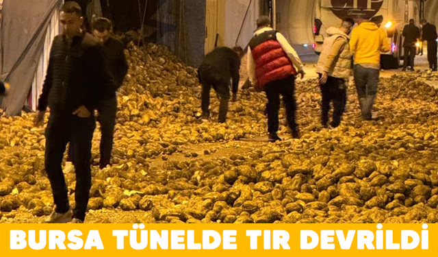 Bursa tünelinde tır devrildi