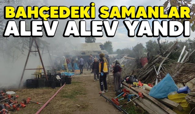 Bahçedeki samanlar alev alev yandı