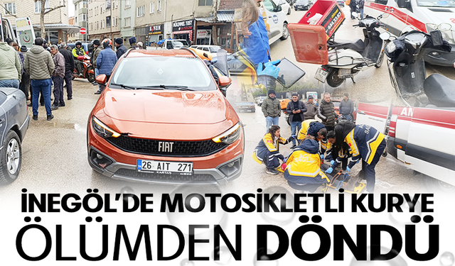 İnegöl'de motosikletli kurye ölümden döndü