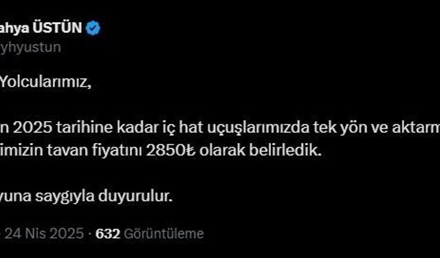 THY’de yeni tavan fiyat