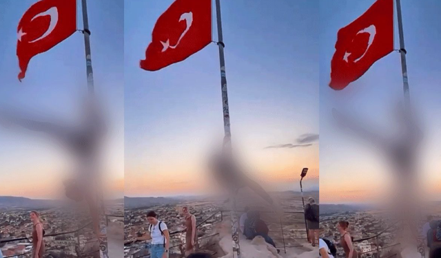 Turistten Türk bayrağına büyük saygısızlık!
