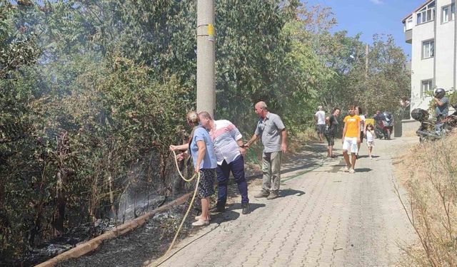 Keşan’da çocukların patlattığı torpilden çıkan yangın mahalleliyi seferber etti