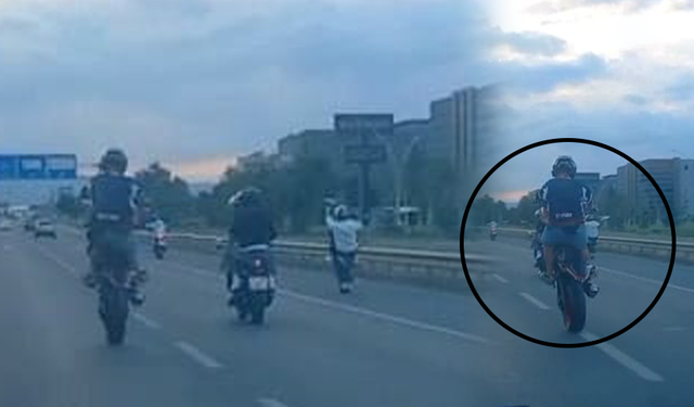 İnegöl girişinde motosikletlilerin tehlikeli şovu kamerada