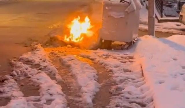 Çöp konteynırı yanına bırakılan eşyalar alev aldı