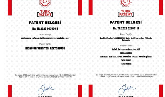İnönü Üniversitesi’nden İki Patent Başarısı