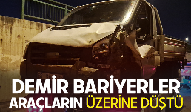 Bursa'da demir bariyerler araçların üzerine düştü