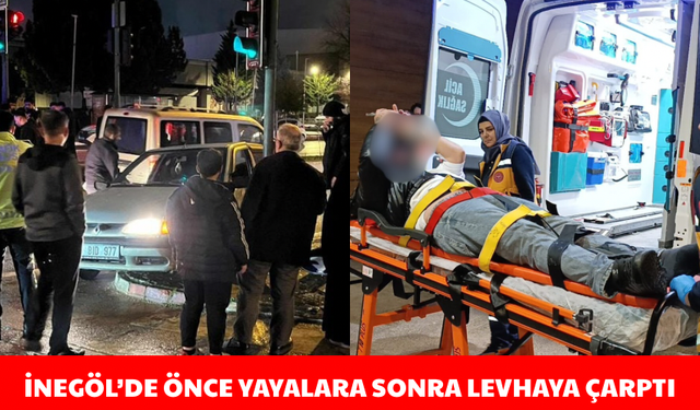 Bursa İnegöl’de önce yayalara sonra levhaya çarptı