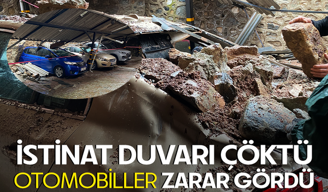 Bursa Osmangazi'de yağışla istinat duvarı çöktü, 3 lüks otomobil zarar gördü