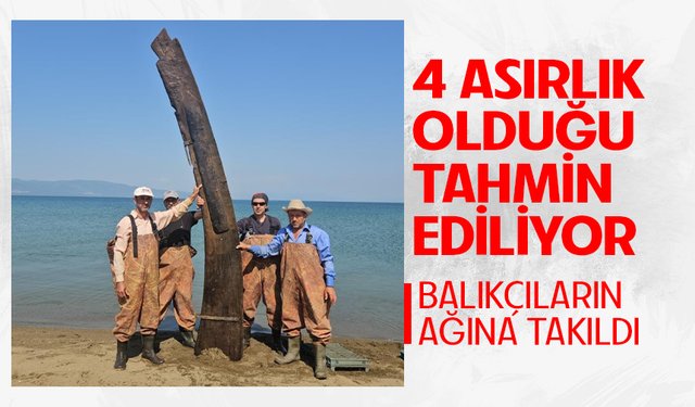 İznik Gölü'nde balıkçıların ağına tarihi gemi dümeni takıldı