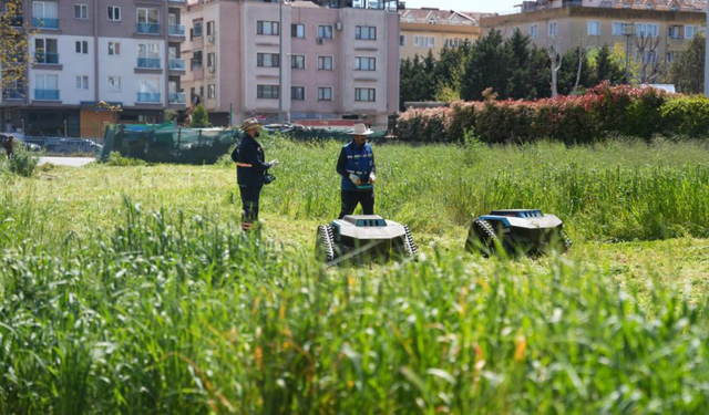 Tuzla'da robotlu çim biçme dönemi başladı