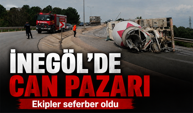 Bursa İnegöl'de beton mikser devrildi! Ekipler seferber oldu