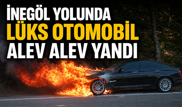 İnegöl yolunda lüks otomobil alev alev yandı