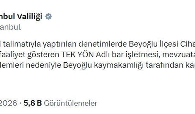 Beyoğlu'nda bir bar işletmesi kapatıldı