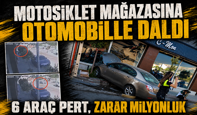 Bursa'da ehliyetsiz gencin kullandığı otomobil motosiklet mağazasına daldı