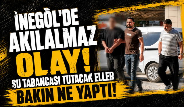 İnegöl'de akılalmaz olay! Su tabancası tutacak eller bakın ne yaptı!