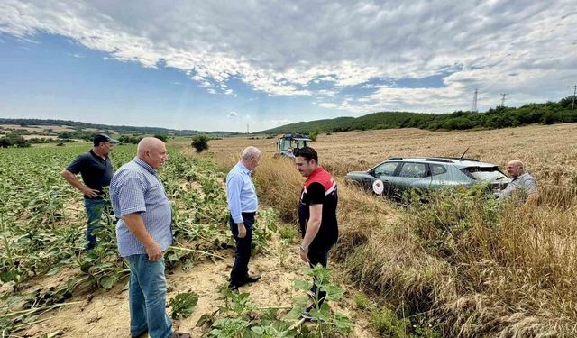 Keşan'da yağmur ve fırtınadan zarar gören ekili alanlarda inceleme