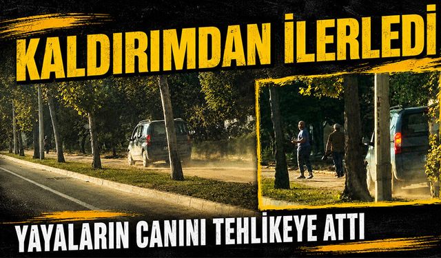 Bursa Osmangazi'de kaldırımdan ilerleyen hafif ticari araç yayaların canını tehlikeye attı