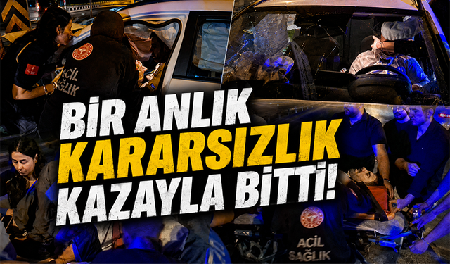 Bursa Osmangazi'de direğe çarpan sürücü araçta sıkıştı!