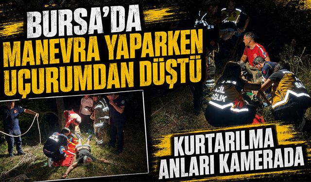 Bursa Osmangazi'de manevra yaparken uçurumdan düştü: Kurtarılma anları kamerada