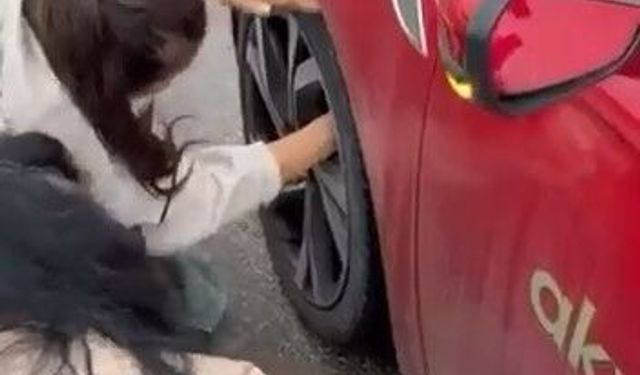 Bursa'da yola atlayan kedi aracın tekerine sığındı, kurtarma anı kamerada