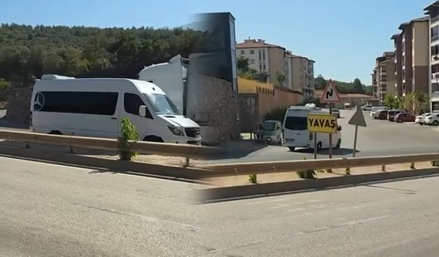 Bursa Kestel'de ters şeride giren servis minibüsü tehlike saçtı