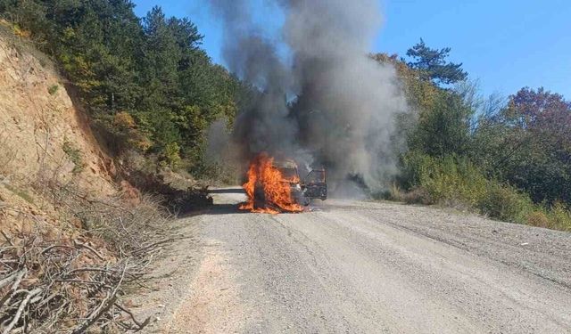 Bilecik'te seyir halindeki otomobil alev aldı