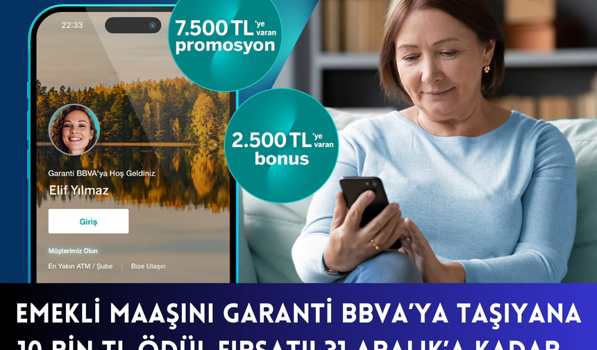 Emekli Maaşını Garanti BBVA’ya Taşıyana 10 Bin TL Ödül Fırsatı! 31 Aralık’a Kadar…