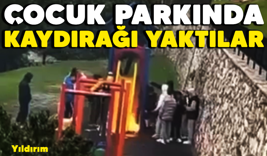 Bursa'da  çocuk parkında kaydırağı yakıp sohbet ettiler