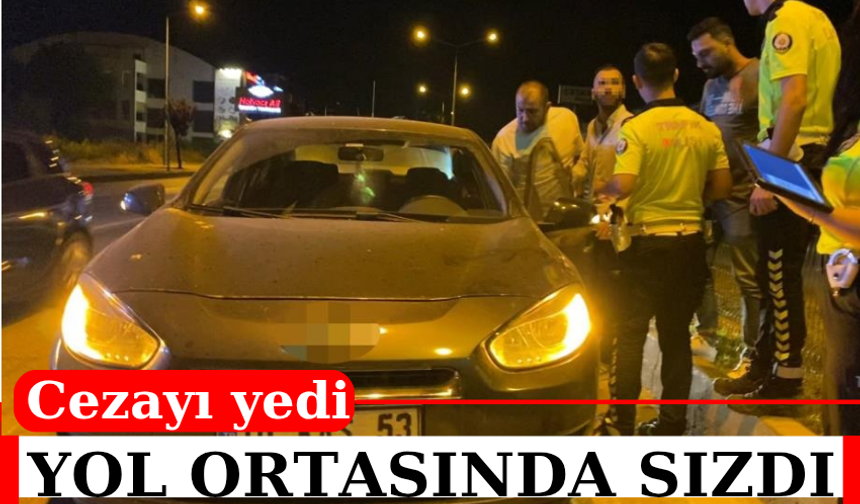 Seyir halinde iken aracını durdurup sızan alkollü sürücü, polise zor anlar yaşattı