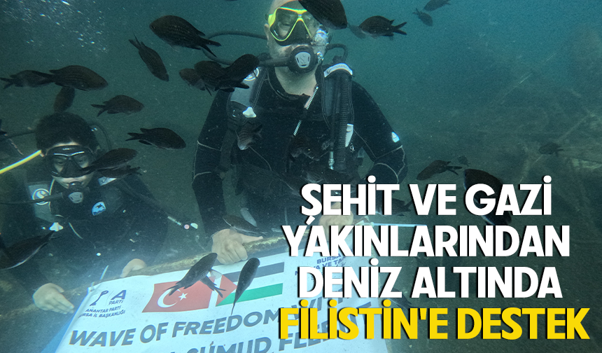 Şehit ve gazi yakınlarından deniz altından Filistin'e destek