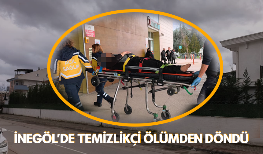 Bursa İnegöl'de temizlikçi camları silerken düştü!
