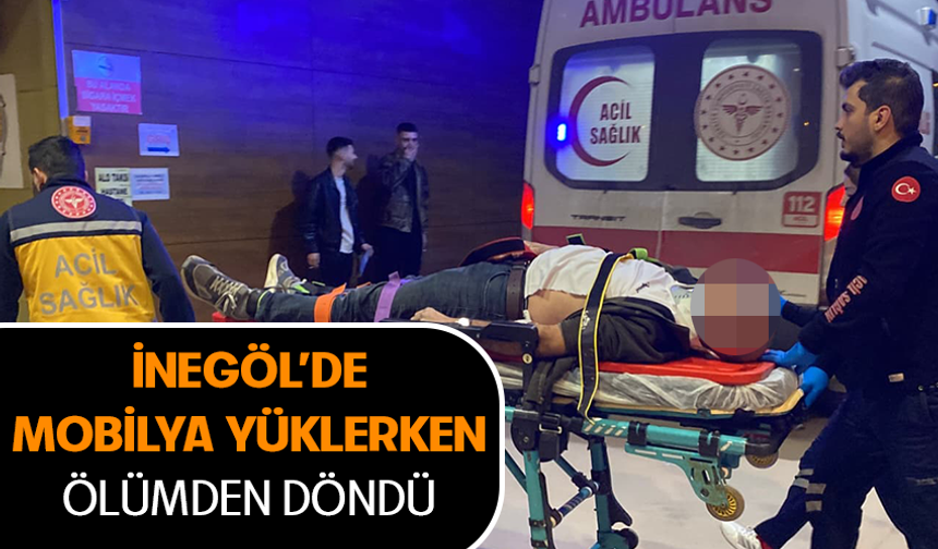 Bursa İnegöl'de mobilya yüklerken düştü!