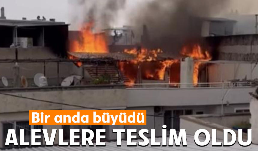 Bursa Osmangazi'de binanın çatısı alevlere teslim oldu