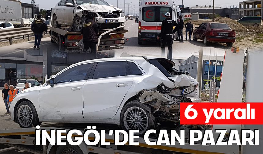 Bursa İnegöl'de 3 otomobil çarpıştı; 6 yaralı