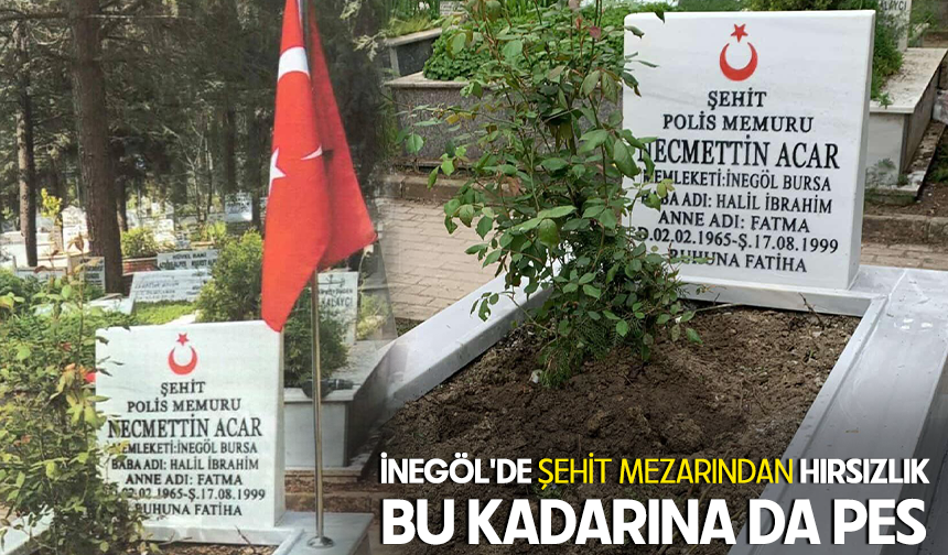 Bursa İnegöl'de şehit mezarından hırsızlık...  Bu kadarına da pes