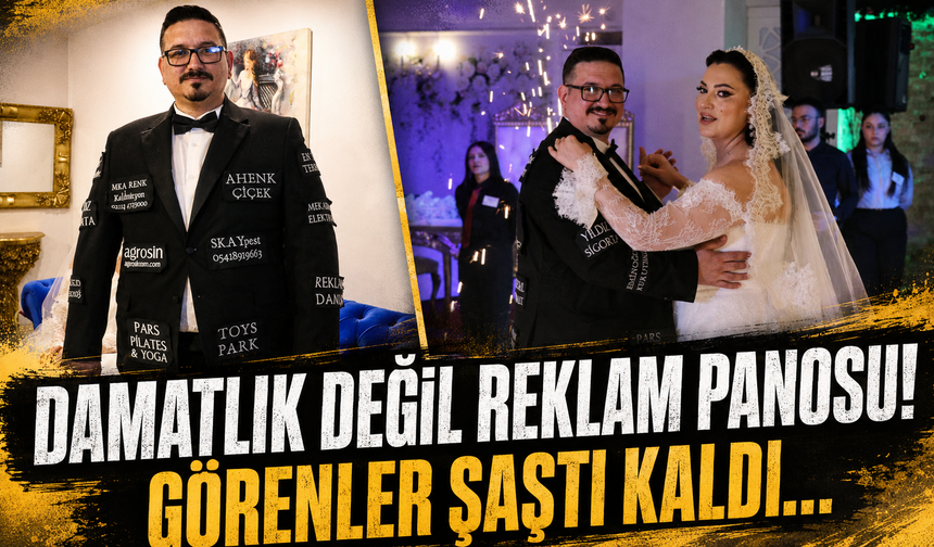 Düğün masrafını düşürmek için damatlığını reklam panosuna çevirdi